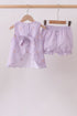 Purple seersucker butterfly embroidery shorts set