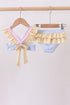 Colorblock crab embroidery ruffle 2pc swimsuit