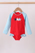 Red star embroidery ruffle rashguard