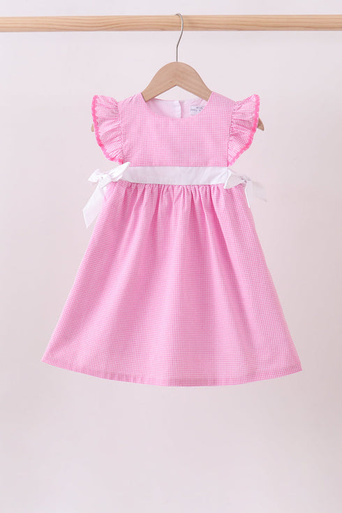 Pink bow gingham ruffle dress