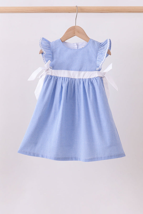 Blue bow gingham ruffle dress