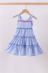 Blue gingham ruffle tiered dress