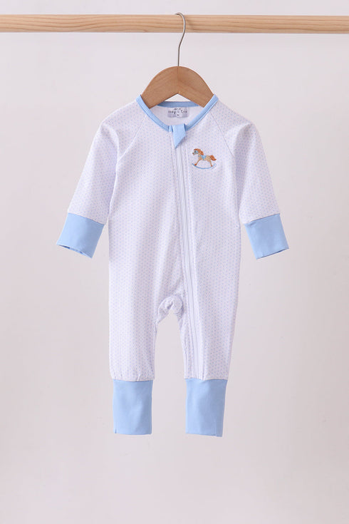 Blue dot horse embroidery romper