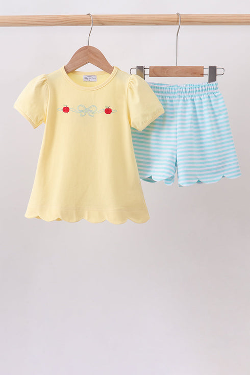 Yellow Apple Embroidery Scalloped Set