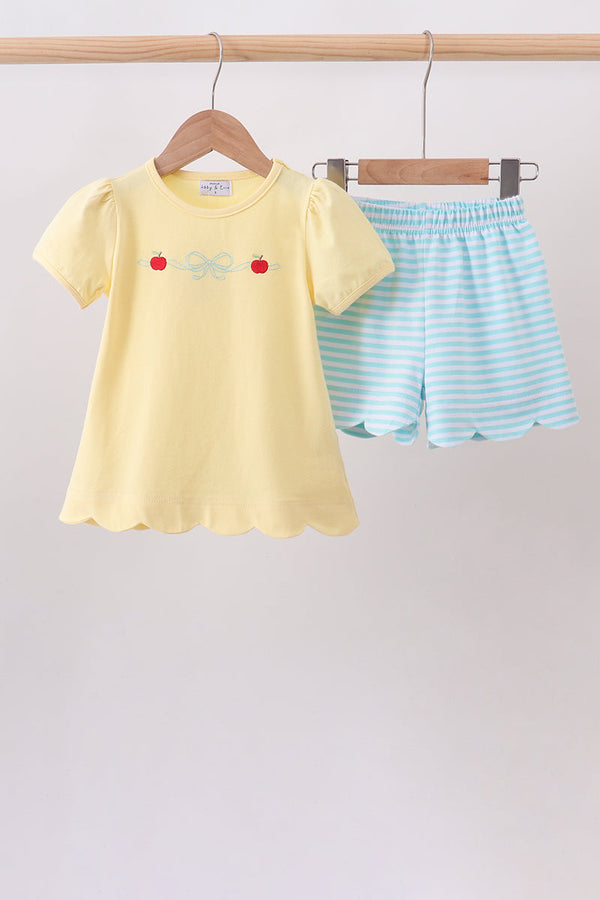Yellow Apple Embroidery Scalloped Set