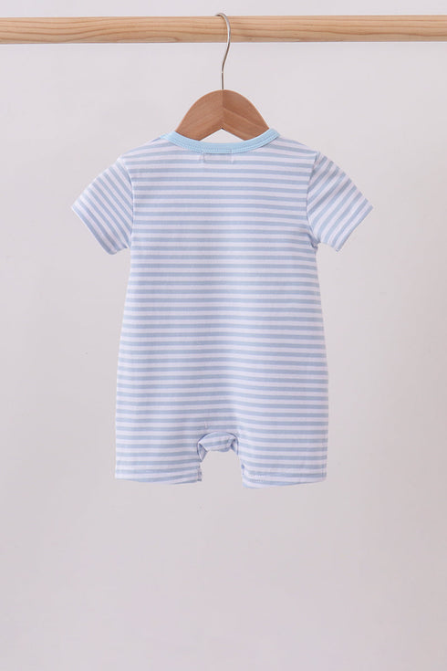 Blue Apple Pencil Embroidery Romper