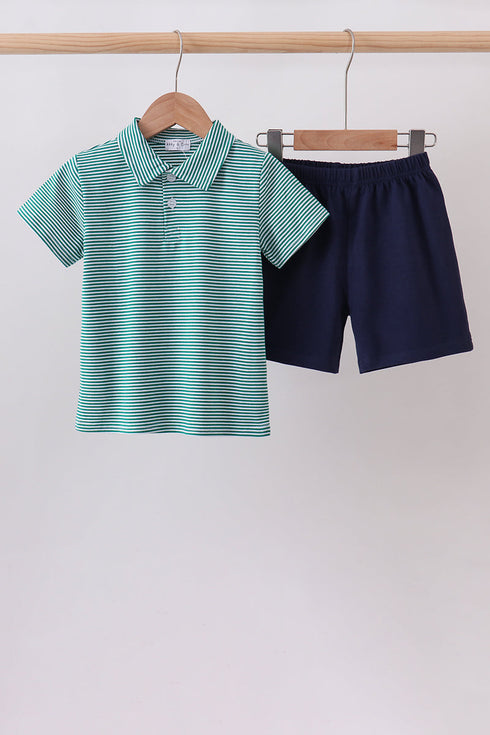 Green Stripe Polo Set