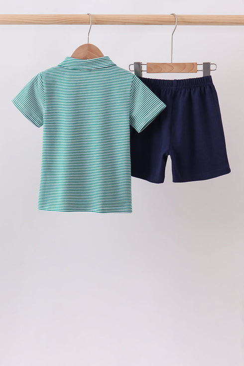 Green Stripe Polo Set