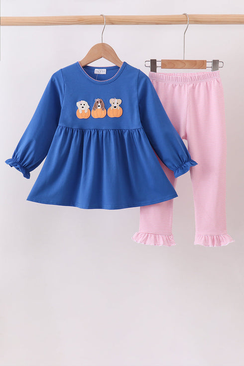 royal-blue-puppy-pumpkin-embroidery-pants-set-sophias-styleSet-1