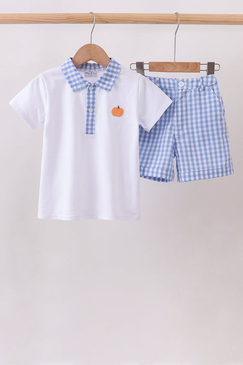 blue-gingham-pumpkin-embroidery-shorts-set-sophias-styleSet-1
