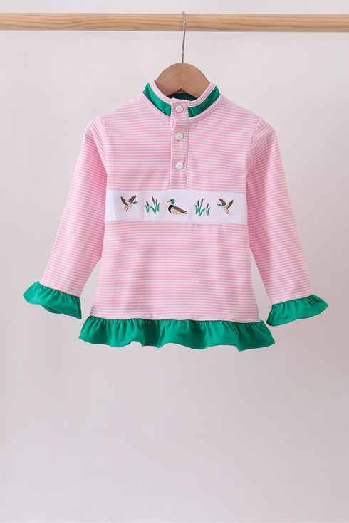 pink-stripe-duck-embroidery-ruffle-pullover-sophias-styleTop-1