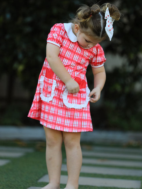 valentines-day-plaid-pocket-girls-short-sleeves-dress-Sophia's Style--2