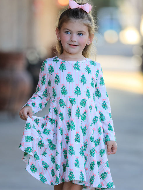 christmas-girls-pink-stripe-tree-bow-twirl-dress-sophias-style-2