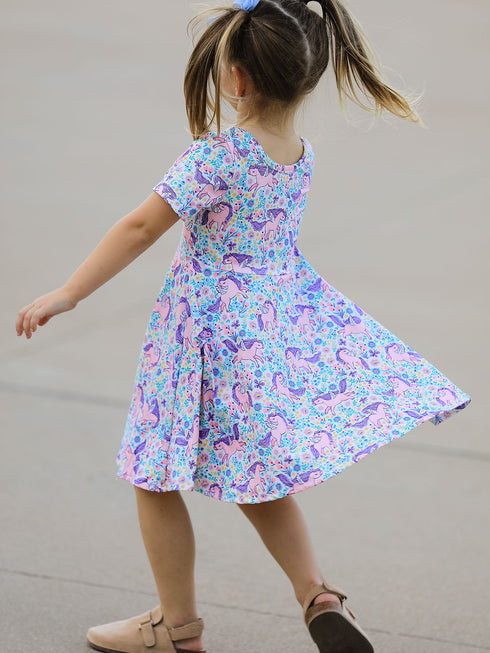 unicorn-floral-print-girls-short-sleeve-twirl-dress-sophias-style-5