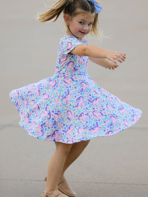 unicorn-floral-print-girls-short-sleeve-twirl-dress-sophias-style-3