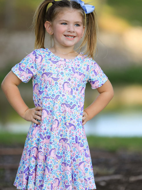 unicorn-floral-print-girls-short-sleeve-twirl-dress-sophias-styleDress-1
