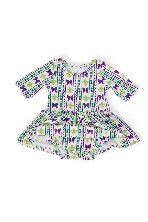 mardi-gras-3-4-sleeve-twirl-bodysuit-Mila&Rose-Sophia's StyleTwirl Bodysuit - 3/4 Sleeve-1