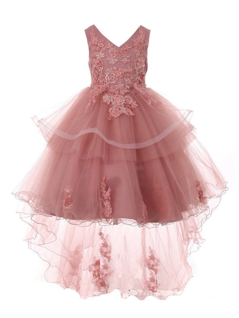 Girls Lace Applique Sequin Tulle Junior Bridesmaid Dress 2-12 - SophiasStyle.com
