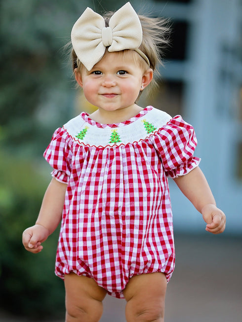 christmas-tree-smocking-embroidered-girls-romper Sophia's StyleRomper-1