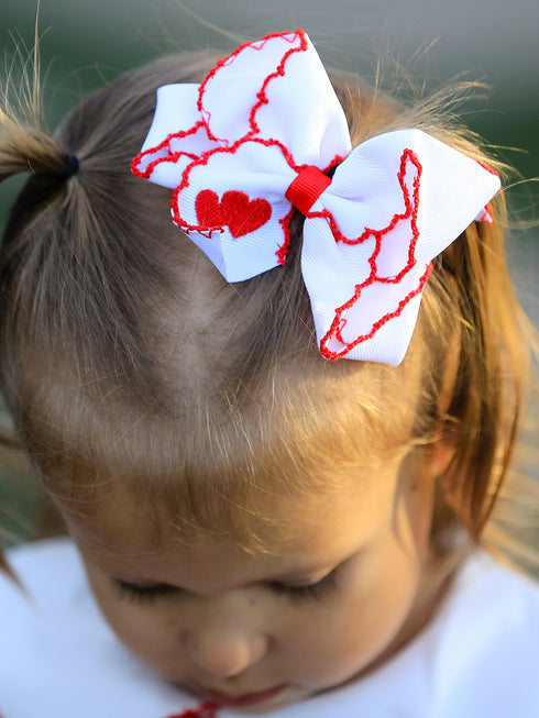 valentine-s-hair-bow-white-ribbon-with-red-heart-embroidery-Sophia's Style-Bows-1