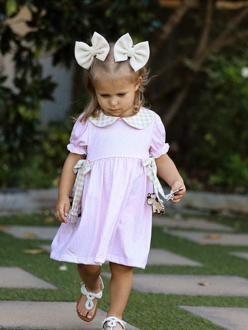 farm-horse-bow-girls-dress-pink-stripes-Sophia's Style--2