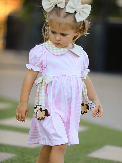 farm-horse-bow-girls-dress-pink-stripes-Sophia's Style--4