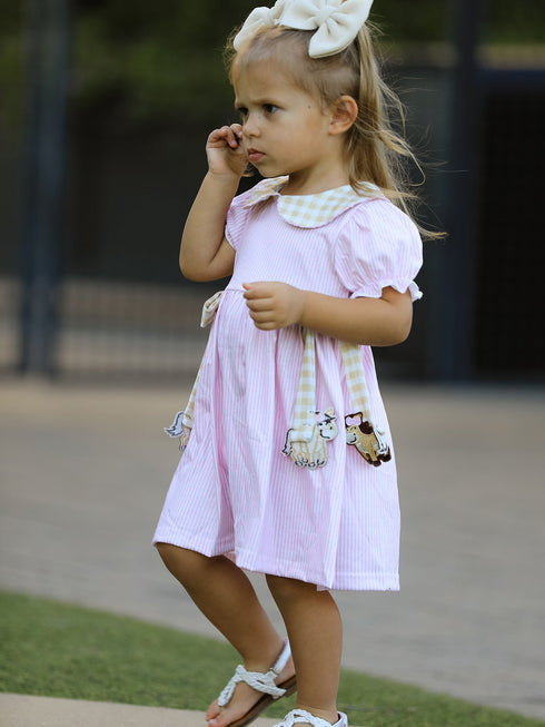 farm-horse-bow-girls-dress-pink-stripes-Sophia's Style--6