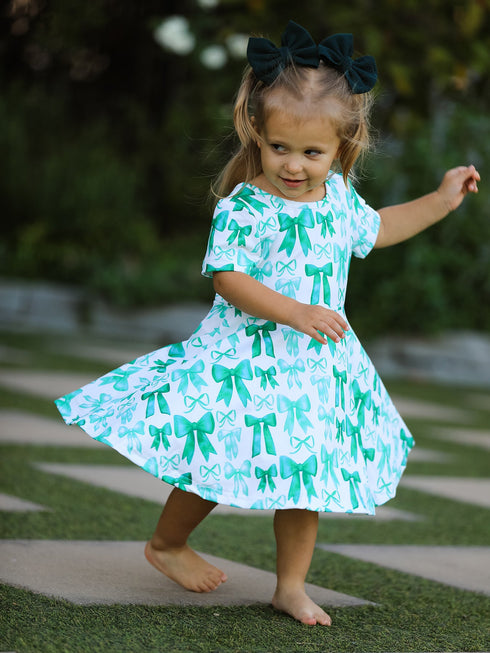 st-patricks-day-bow-print-short-sleeves-girls-dress-Sophia's Style-Dress-1