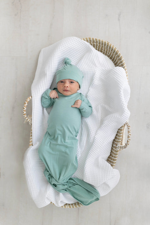 newborn-knotted-baby-gown-and-hat-set-crew-newborn-3-months-mint-navy-blue-pink-camel-brown-Sophia's Style-12