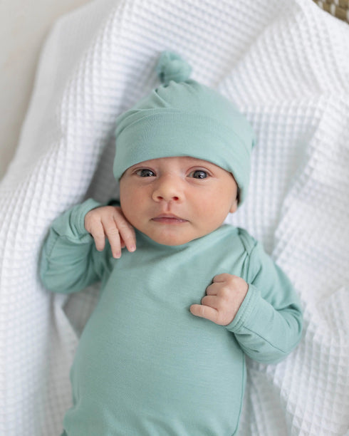 newborn-knotted-baby-gown-and-hat-set-crew-newborn-3-months-mint-navy-blue-pink-camel-brown-Sophia's Style-29
