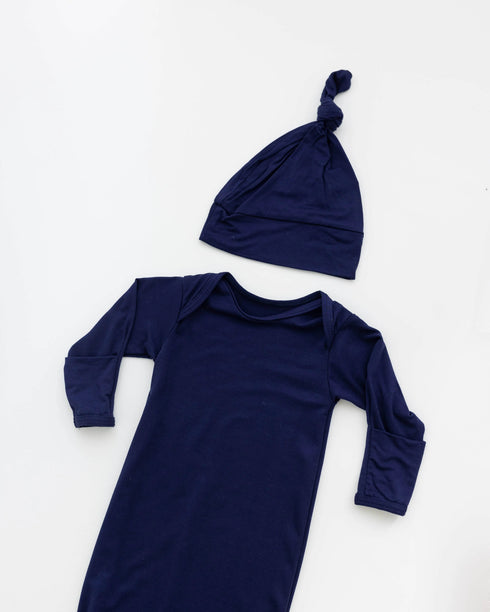 newborn-knotted-baby-gown-and-hat-set-crew-newborn-3-months-mint-navy-blue-pink-camel-brown-Sophia's Style-20