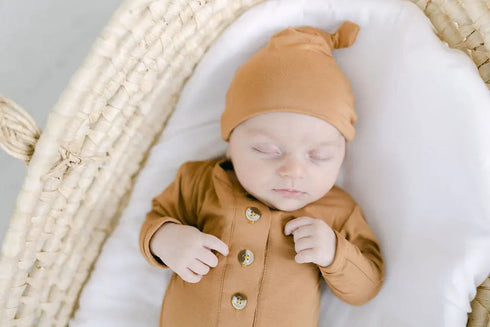 knotted-baby-gown-hat-set-camel-brown-newborn-3-months-Sophia's Style-2