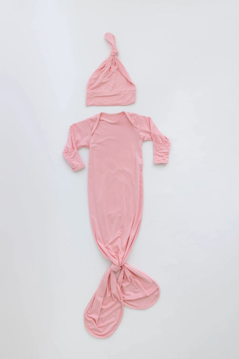 newborn-knotted-baby-gown-and-hat-set-crew-newborn-3-months-mint-navy-blue-pink-camel-brown-Sophia's Style-26