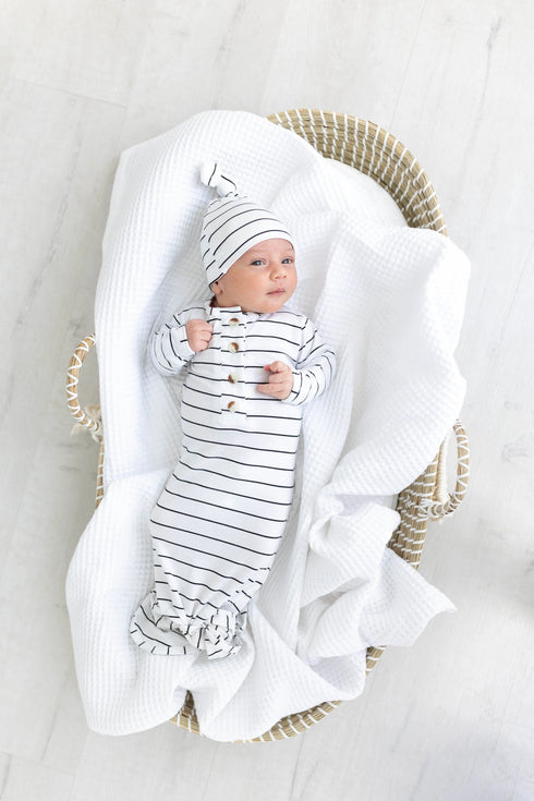 knotted-baby-gown-set-black-stripes-newborn-3-months-Sophia's Style-2