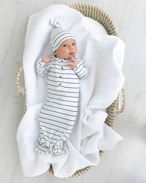 knotted-baby-gown-set-black-stripes-newborn-3-months-Sophia's StyleNewborn Knotted Baby Gown Sets-1
