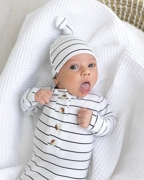 knotted-baby-gown-set-black-stripes-newborn-3-months-Sophia's Style-4