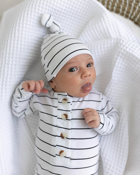 knotted-baby-gown-set-black-stripes-newborn-3-months-Sophia's Style-5