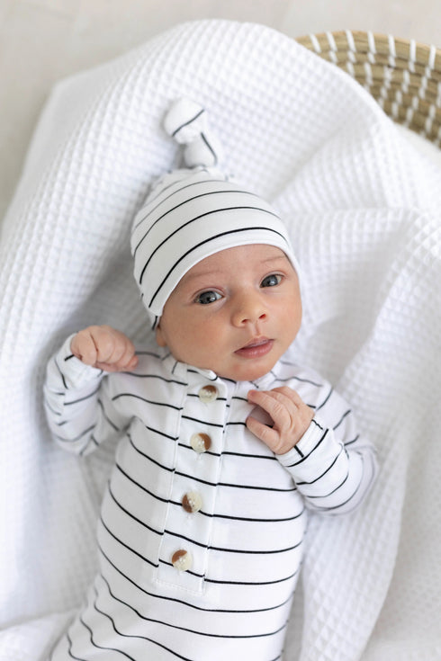 knotted-baby-gown-set-black-stripes-newborn-3-months-Sophia's Style-7