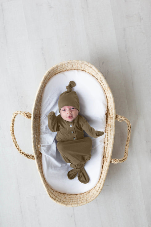newborn-knotted-gown-and-hat-set-army-green-olive-green-newborn-clothes-for-boys-Sophia's Style-2