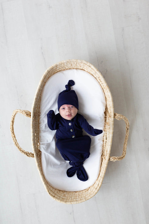 newborn-knotted-gown-and-hat-set-navy-blue-newborn-clothes-for-boys-Sophia's Style-11