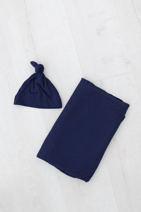 swaddle-blanket-and-hat-set-navy-blue-Sophia's Style-5