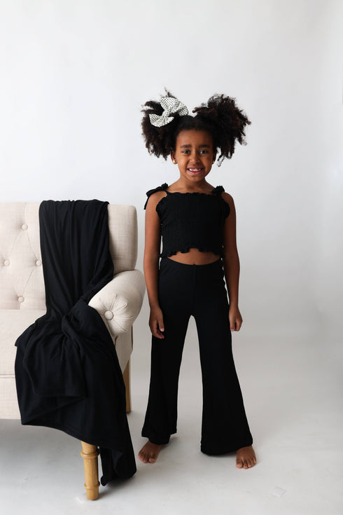 black-rib-dream-smocked-flare-set Dream-Big-Little-Co-pajama-baby-blanket