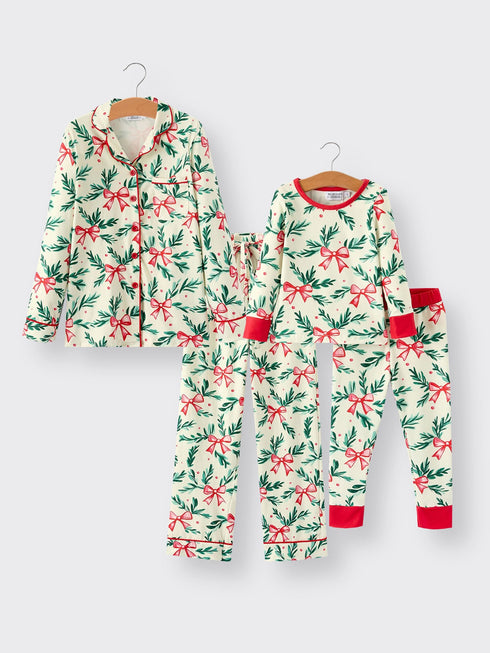 mommy-me-christmas-bow-and-holly-print-pajama-set - Sophia's StylePajamas-1