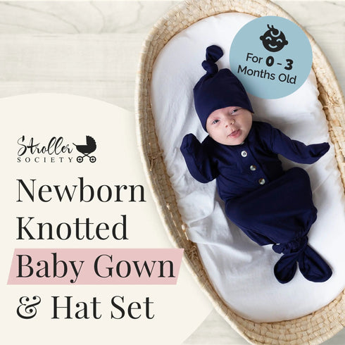 newborn-knotted-gown-and-hat-set-navy-blue-newborn-clothes-for-boys-Sophia's Style-3