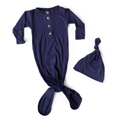 newborn-knotted-gown-and-hat-set-navy-blue-newborn-clothes-for-boys-Sophia's StyleNewborn Knotted Baby Gown Sets-1