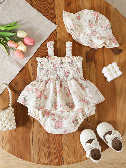 muslin-summer-floral-print-smocked-baby-girl-romper-set-hat-sophias-style-6