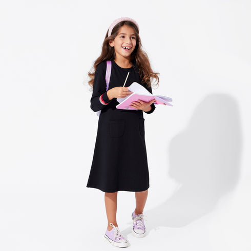 obsidian-black-bamboo-terry-daywear-girls-long-sleeve-dress-bellabu-bear - Sophia's Style -5