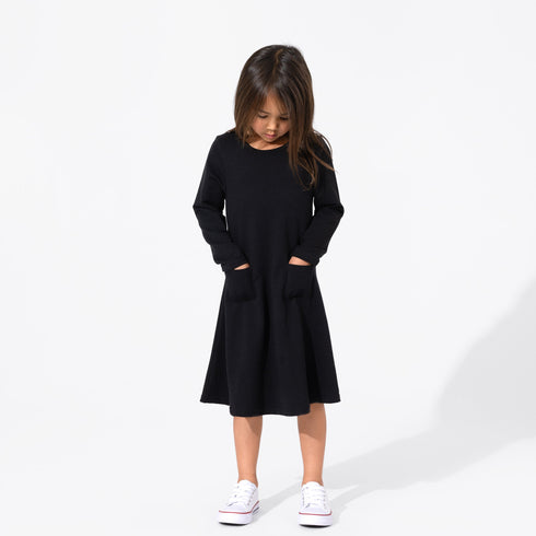 obsidian-black-bamboo-terry-daywear-girls-long-sleeve-dress-bellabu-bear - Sophia's Style -3