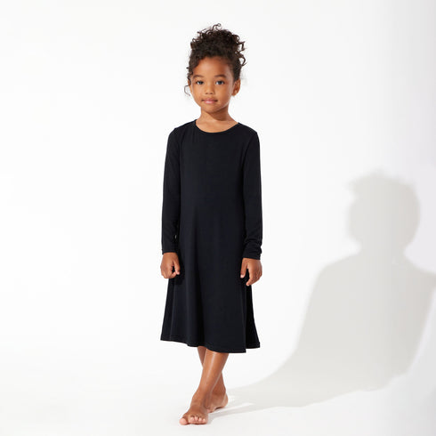 obsidian-black-bamboo-girls-long-sleeve-dress-bellabu-bear - Sophia's Style -4