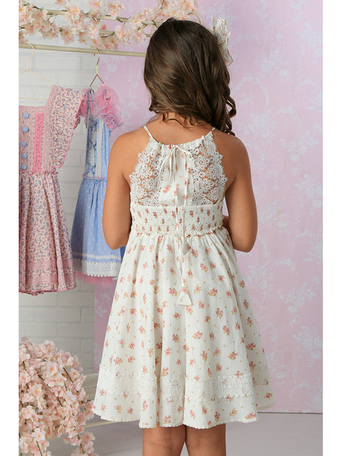 Girls White Floral Flared Knee-Length Poppy Dress 12M-14 - SophiasStyle.com